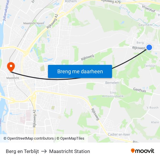 Berg en Terblijt to Maastricht Station map