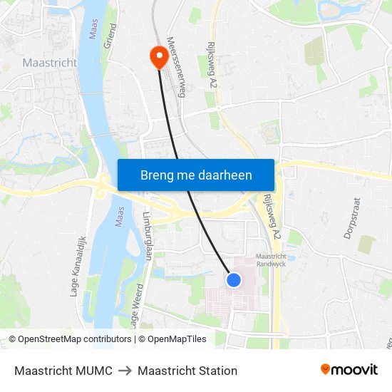 Maastricht MUMC to Maastricht Station map