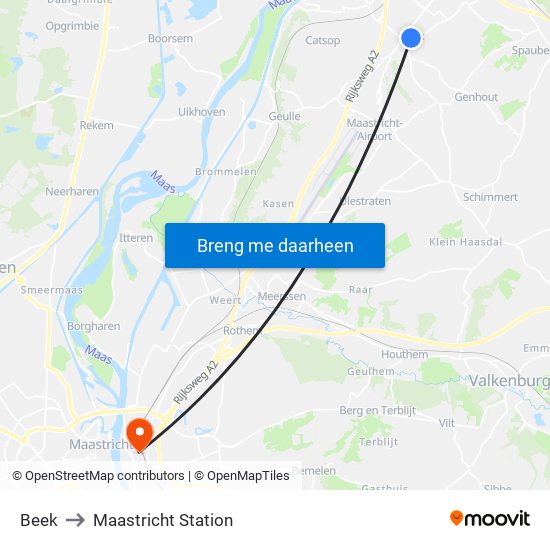 Beek to Maastricht Station map