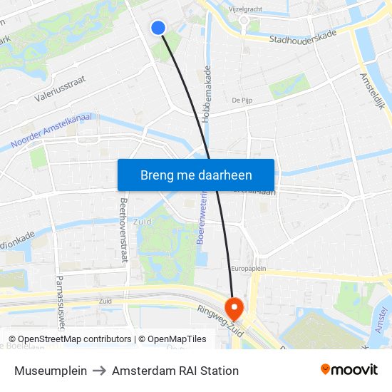 Museumplein to Amsterdam RAI Station map