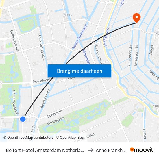 Belfort Hotel Amsterdam Netherlands to Anne Frankhuis map