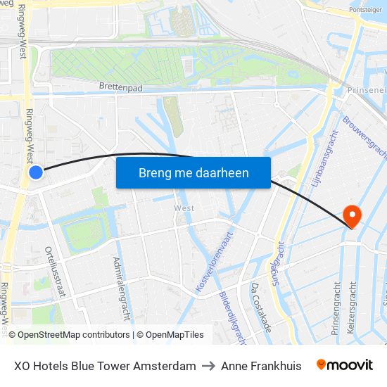 XO Hotels Blue Tower Amsterdam to Anne Frankhuis map