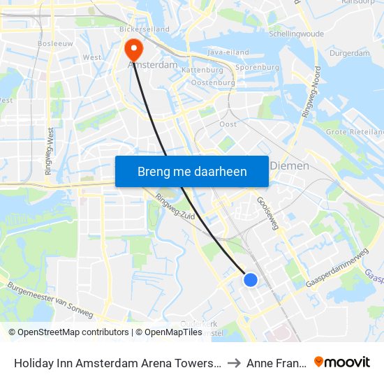 Holiday Inn Amsterdam Arena Towers an IHG Hotel to Anne Frankhuis map