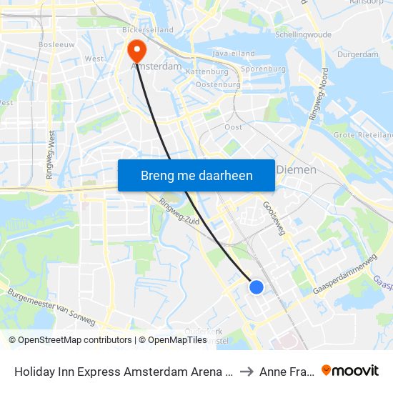 Holiday Inn Express Amsterdam Arena Towers an IHG Hotel to Anne Frankhuis map
