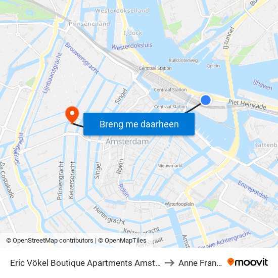 Eric Vökel Boutique Apartments Amsterdam Suites to Anne Frankhuis map