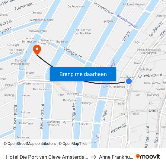 Hotel Die Port van Cleve Amsterdam to Anne Frankhuis map