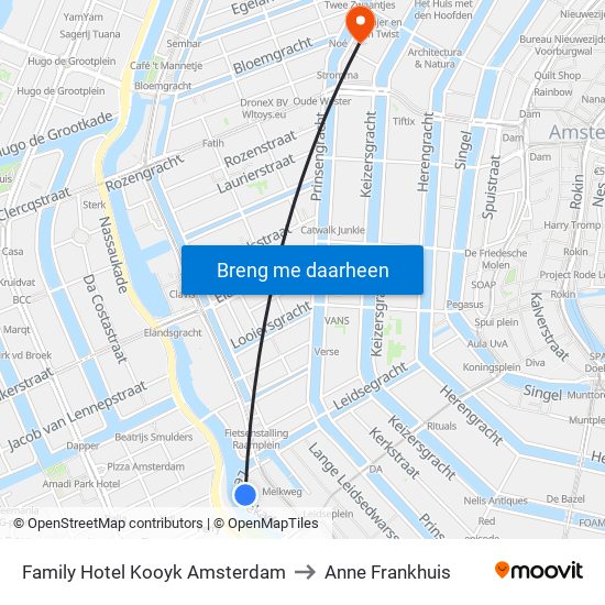 Family Hotel Kooyk Amsterdam to Anne Frankhuis map