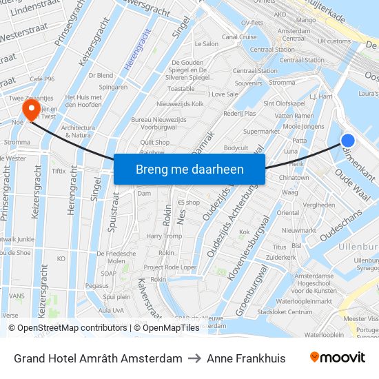 Grand Hotel Amrâth Amsterdam to Anne Frankhuis map