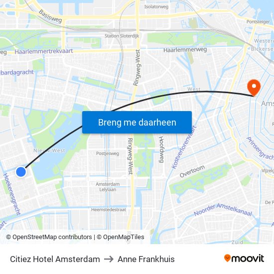 Citiez Hotel Amsterdam to Anne Frankhuis map