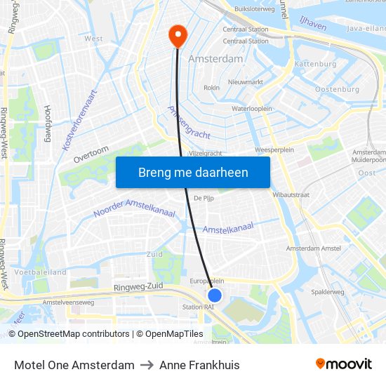 Motel One Amsterdam to Anne Frankhuis map