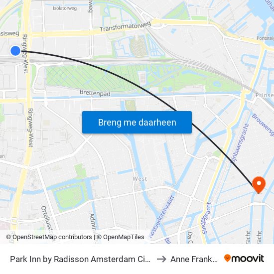 Park Inn by Radisson Amsterdam City West to Anne Frankhuis map