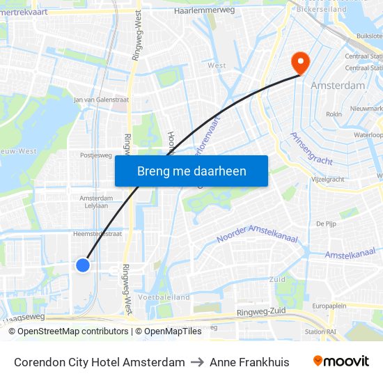 Corendon City Hotel Amsterdam to Anne Frankhuis map