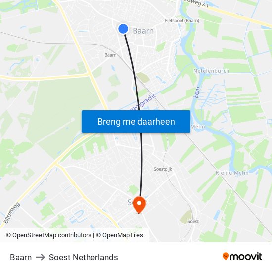 Baarn to Soest Netherlands map