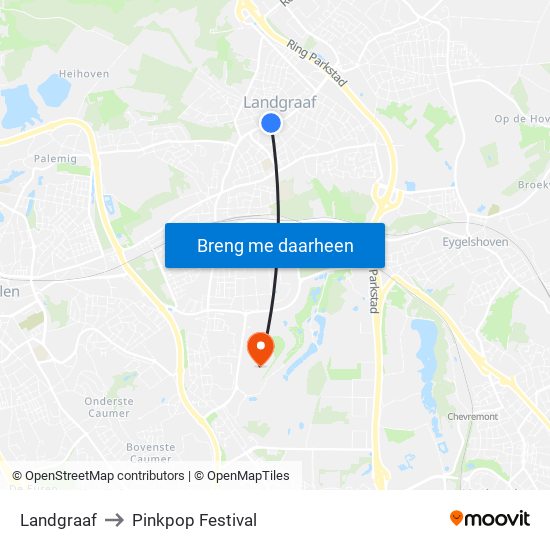 Landgraaf to Pinkpop Festival map
