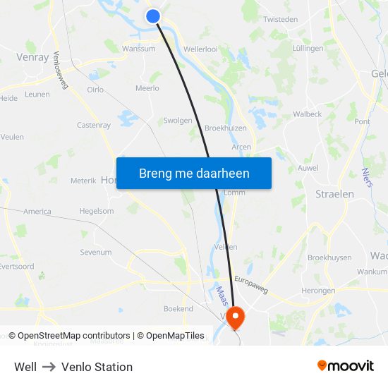 Well to Venlo Station map