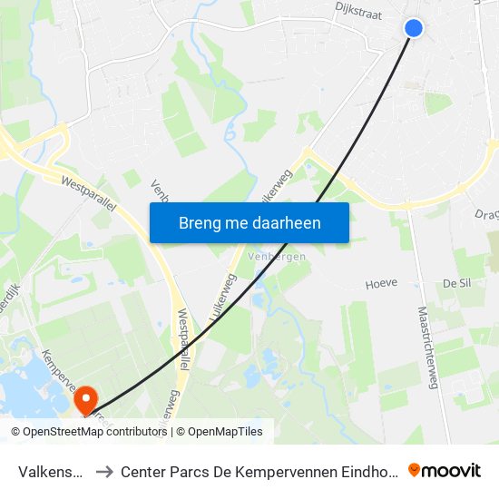 Valkenswaard to Center Parcs De Kempervennen Eindhoven Westerhoven map