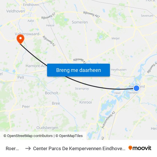 Roermond, Neerstraat to Center Parcs De Kempervennen Eindhoven Westerhoven map
