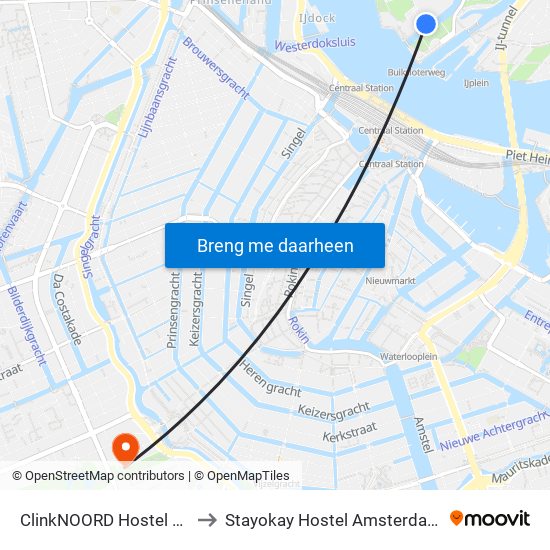 ClinkNOORD Hostel Amsterdam to Stayokay Hostel Amsterdam Vondelpark map