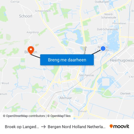 Broek op Langedijk to Bergen Nord Holland Netherlands map