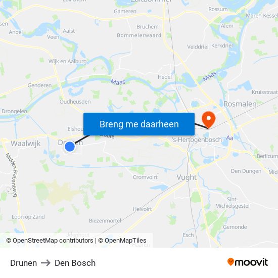 Drunen to Den Bosch map
