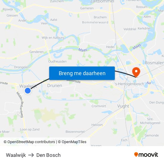 Waalwijk to Den Bosch map
