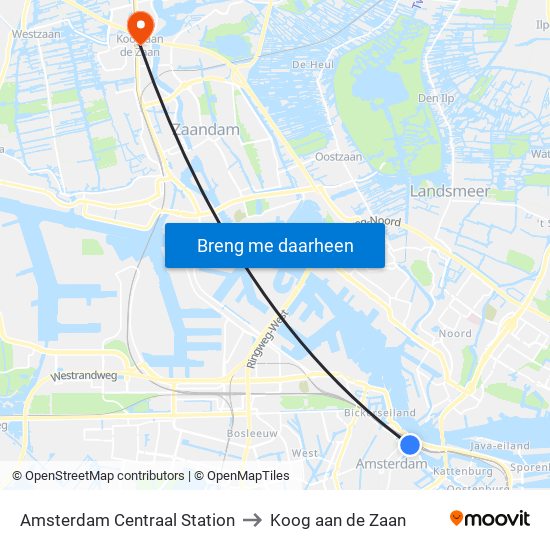 Amsterdam Centraal Station to Koog aan de Zaan map