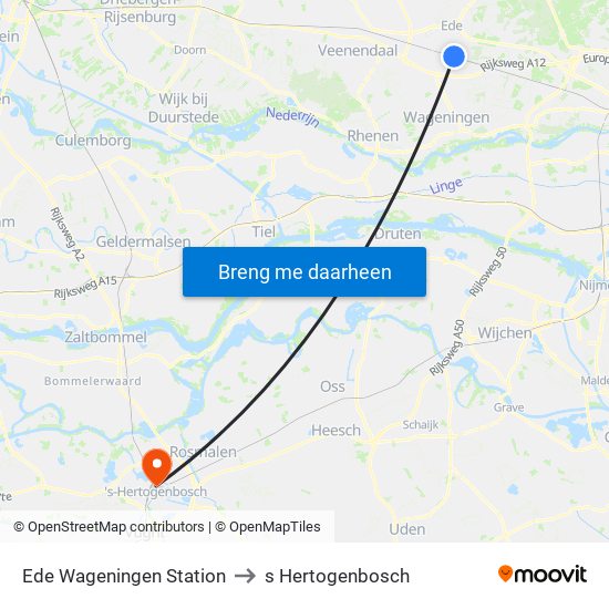 Ede Wageningen Station to s Hertogenbosch map