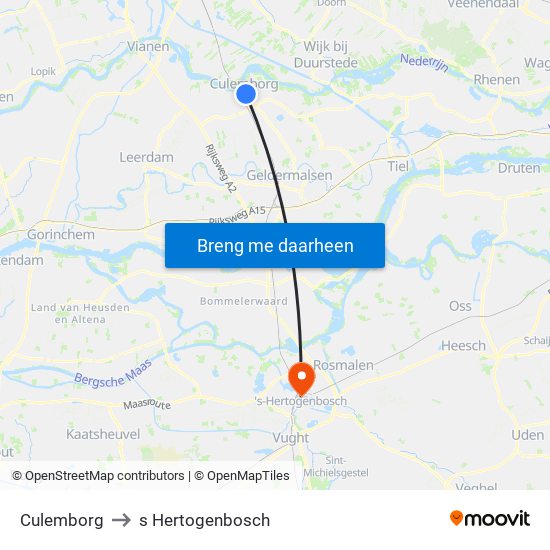 Culemborg to s Hertogenbosch map