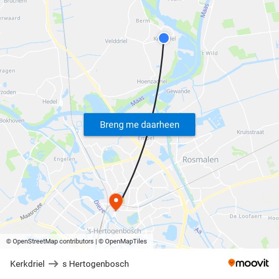Kerkdriel to s Hertogenbosch map