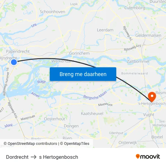 Dordrecht to s Hertogenbosch map