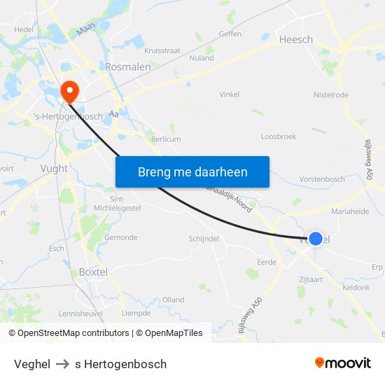 Veghel to s Hertogenbosch map