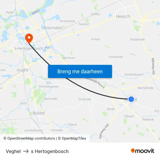 Veghel to s Hertogenbosch map