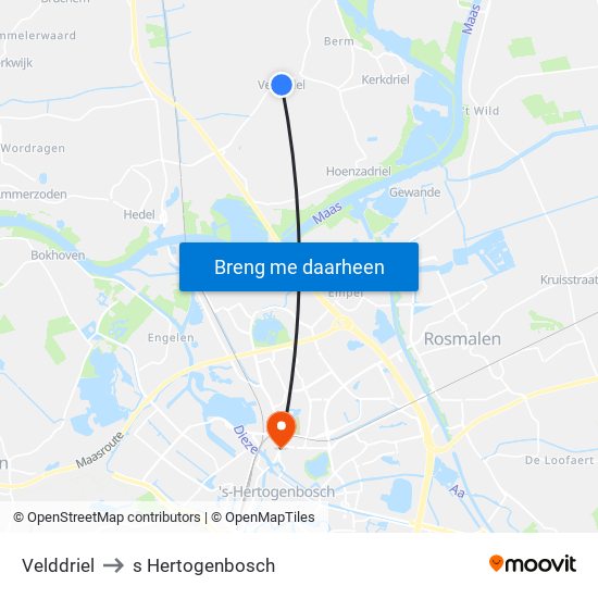 Velddriel to s Hertogenbosch map
