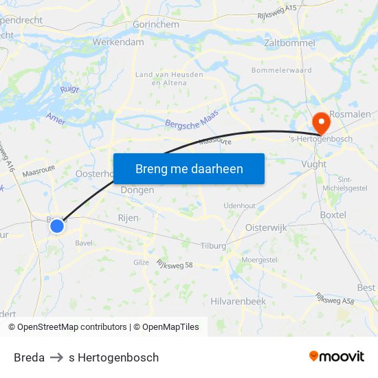 Breda to s Hertogenbosch map