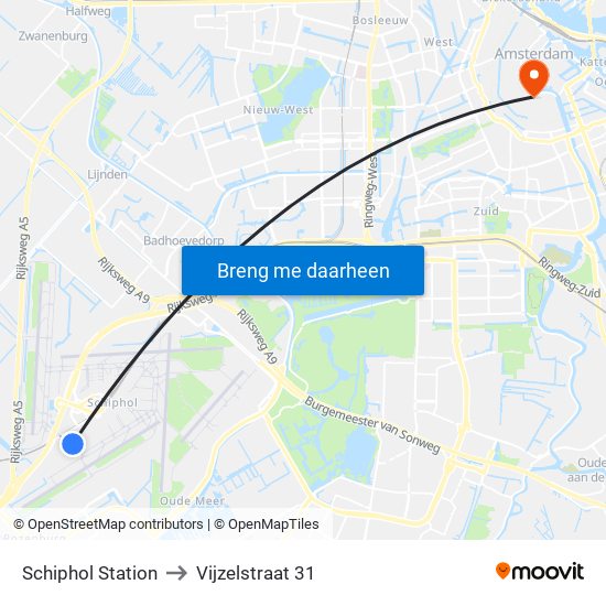 Schiphol Station to Vijzelstraat 31 map