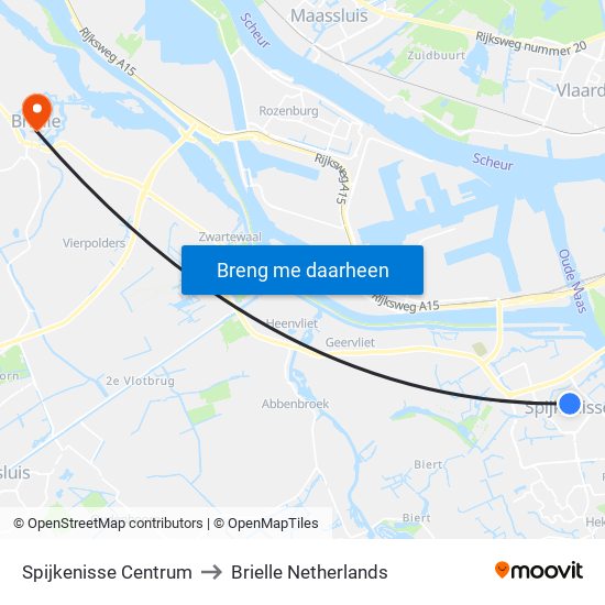 Spijkenisse Centrum to Brielle Netherlands map