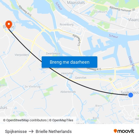 Spijkenisse to Brielle Netherlands map