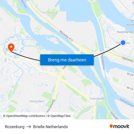 Rozenburg to Brielle Netherlands map