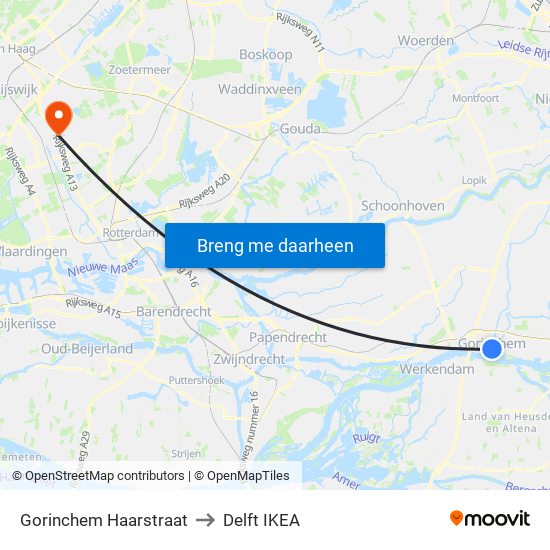 Gorinchem Haarstraat to Delft IKEA map