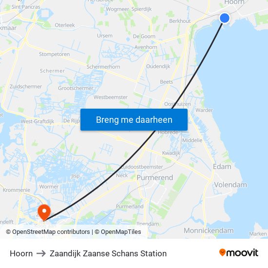 Hoorn to Zaandijk Zaanse Schans Station map