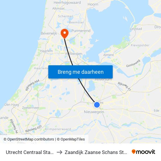 Utrecht Centraal Station to Zaandijk Zaanse Schans Station map