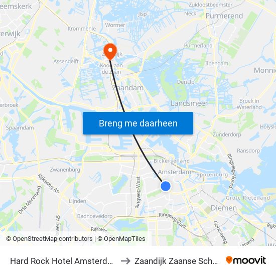 Hard Rock Hotel Amsterdam American to Zaandijk Zaanse Schans Station map