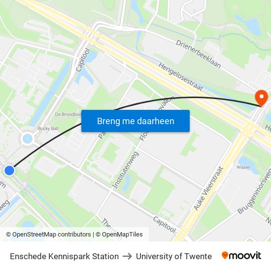 Enschede Kennispark Station to University of Twente map