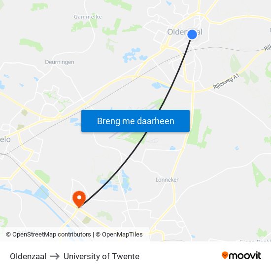 Oldenzaal to University of Twente map