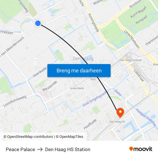 Peace Palace to Den Haag HS Station map