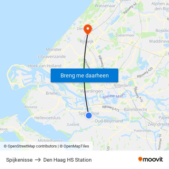 Spijkenisse to Den Haag HS Station map
