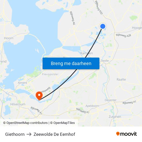 Giethoorn to Zeewolde De Eemhof map