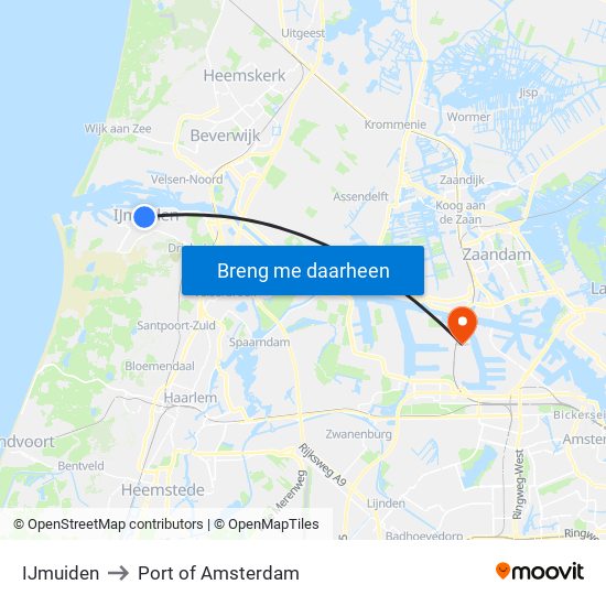 IJmuiden to Port of Amsterdam map