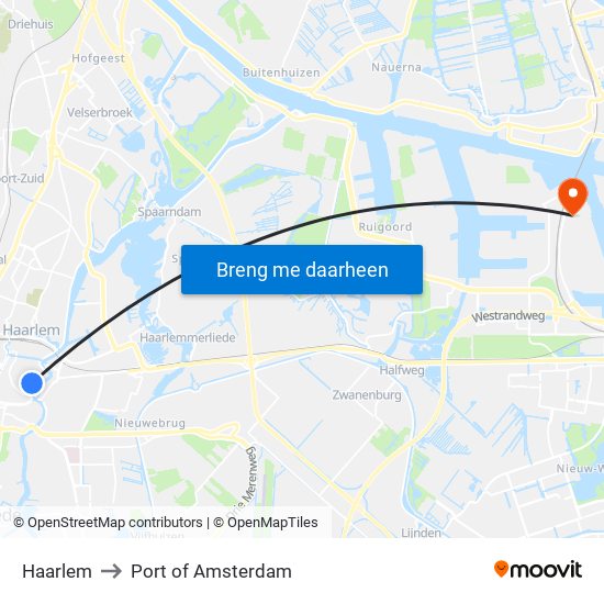 Haarlem to Port of Amsterdam map