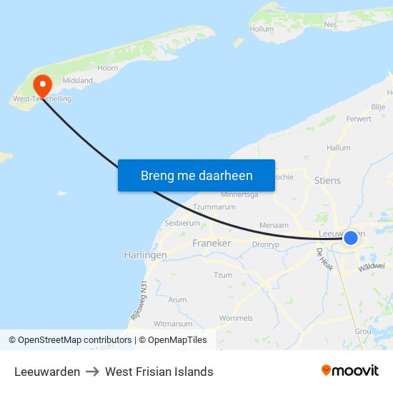 Leeuwarden to West Frisian Islands map